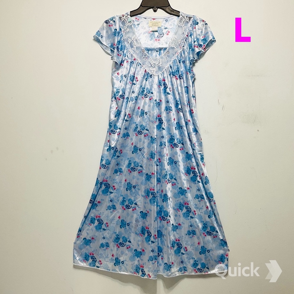 sz L - New Blue Floral Cap Sleeve Nightgown #12